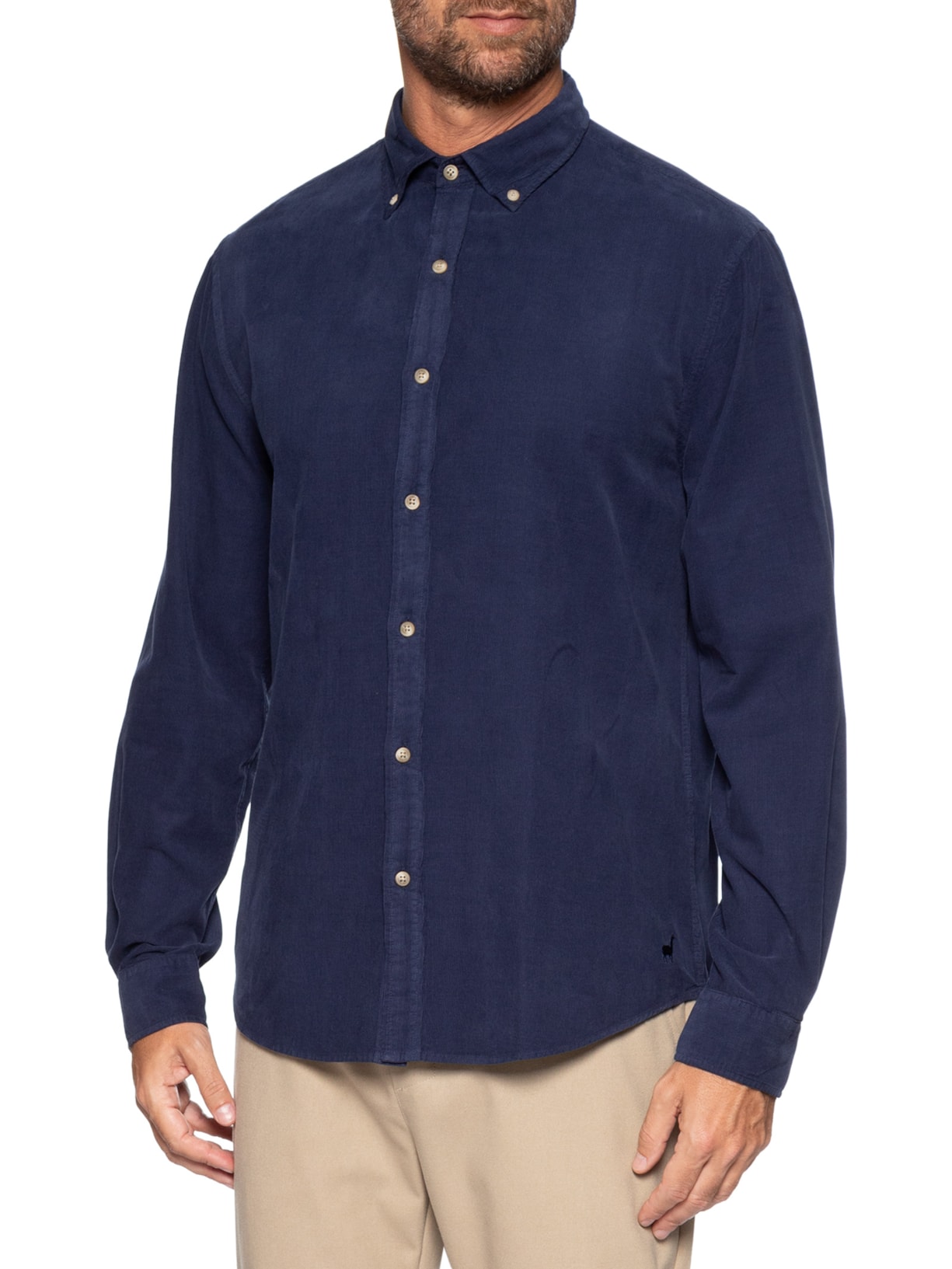 Camisa Masculina Casual Em Veludo Cotelê Azul Zapalla