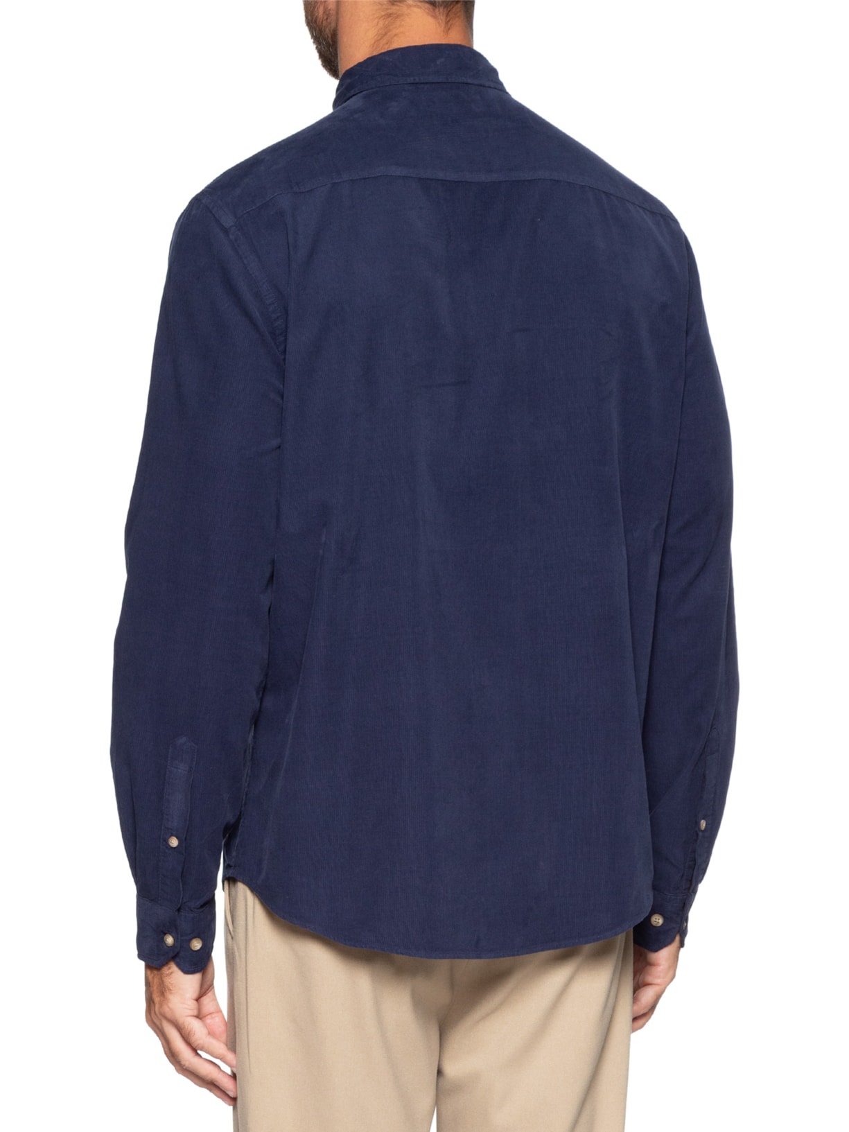 Camisa Masculina Casual Em Veludo Cotelê Azul Zapalla