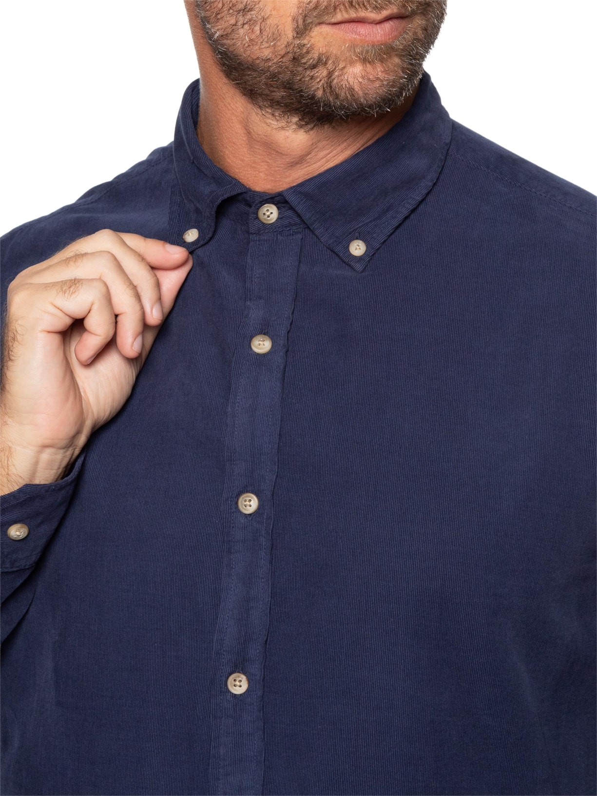 Camisa Masculina Casual Em Veludo Cotelê Azul Zapalla