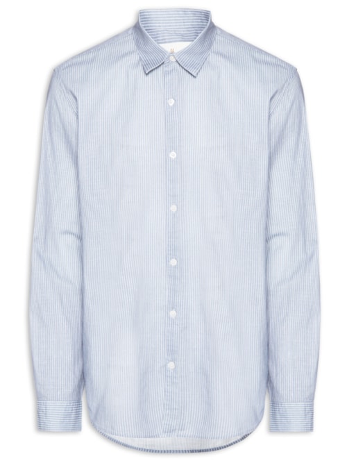 Camisa Masculina Casual Fio Tinto Mini Listra New - Azul
