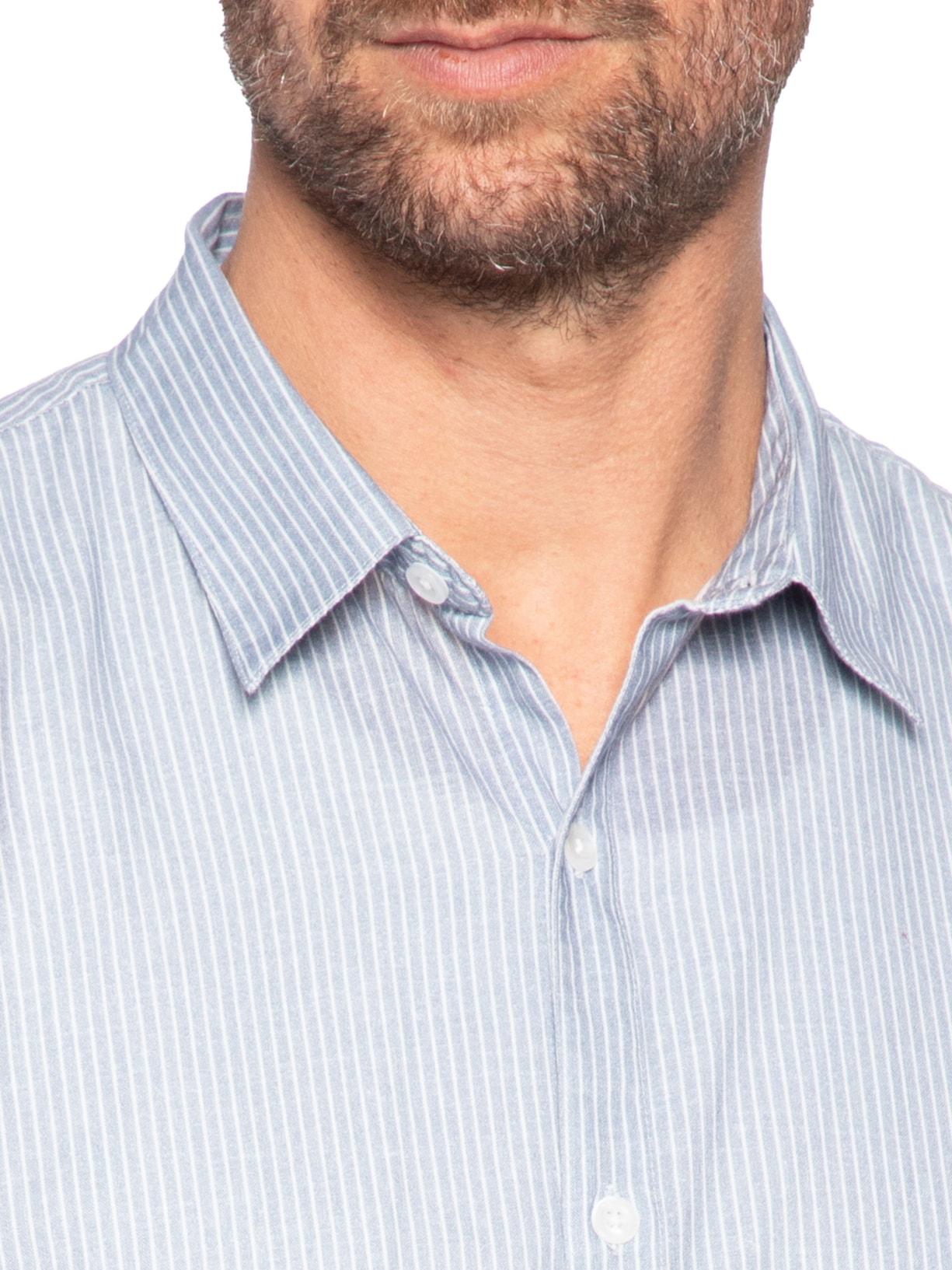 Camisa Masculina Casual Fio Tinto Mini Listra New Azul Foxton