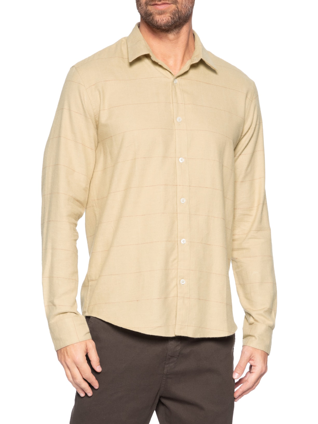 Camisa Masculina Casual Flanela Xadrez Suiça Bege Foxton