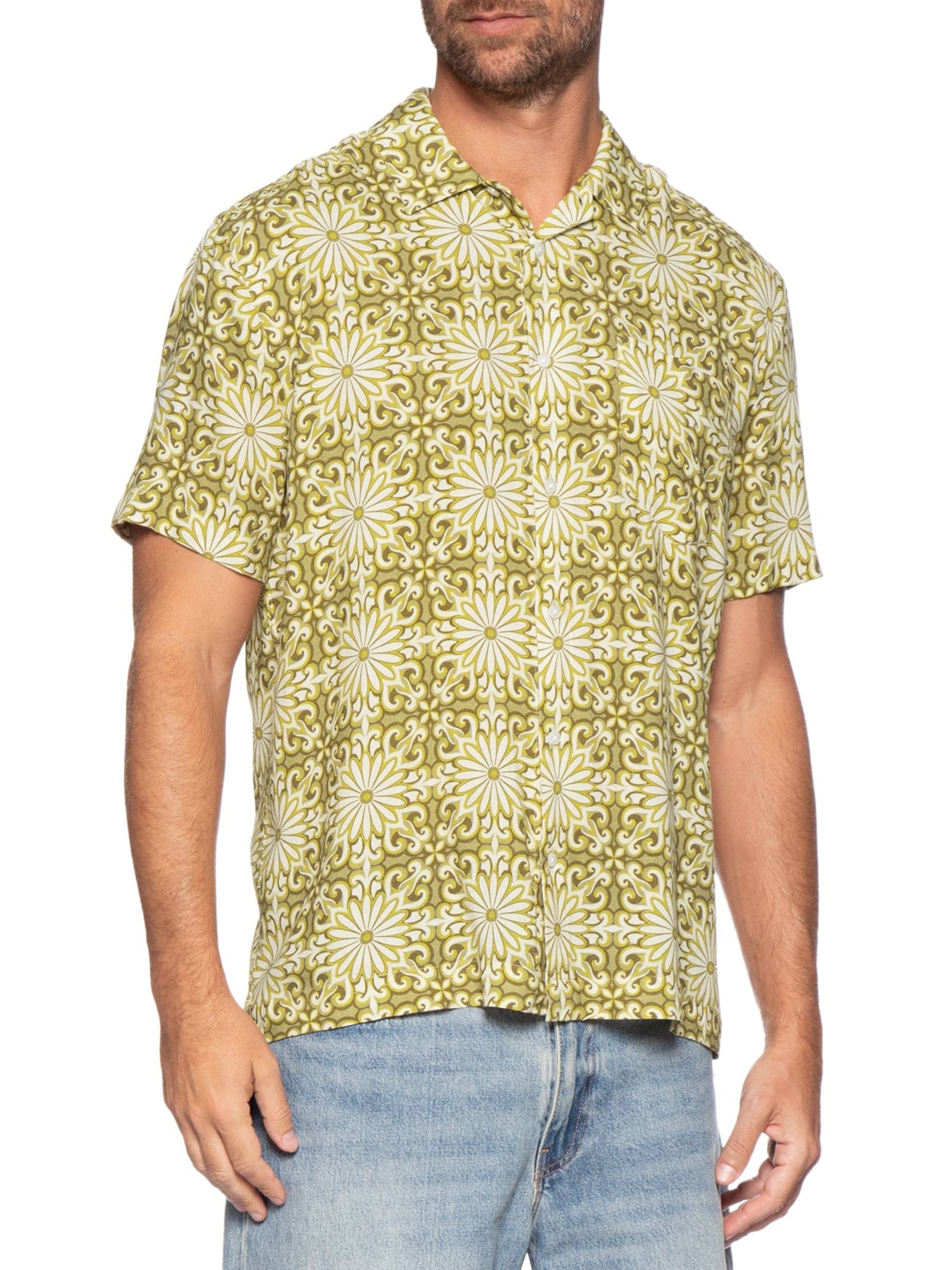 Camisa Masculina Casual Garden Tile Amarelo Osklen