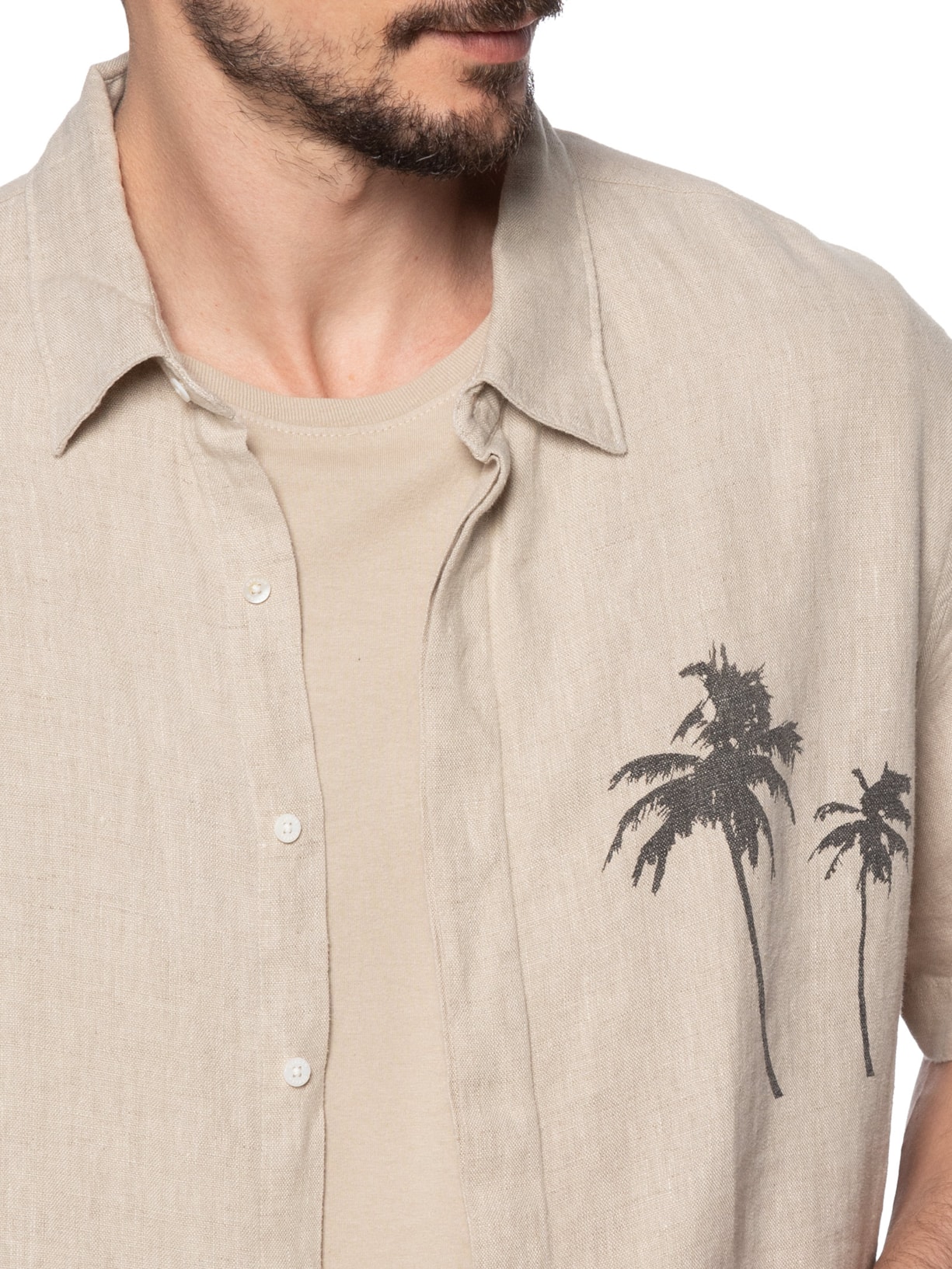 Camisa Masculina Casual Linen Coqueiros Bege Osklen