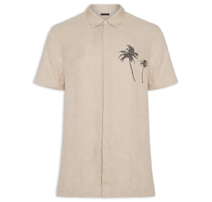 Camisa Masculina Casual Linen Coqueiros - Bege