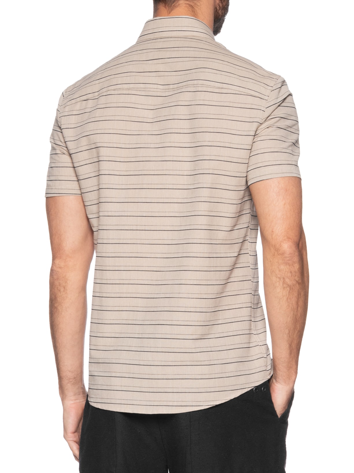 Camisa Masculina Casual Listrada Com Textuiras Bege Calvin Klein Jeans