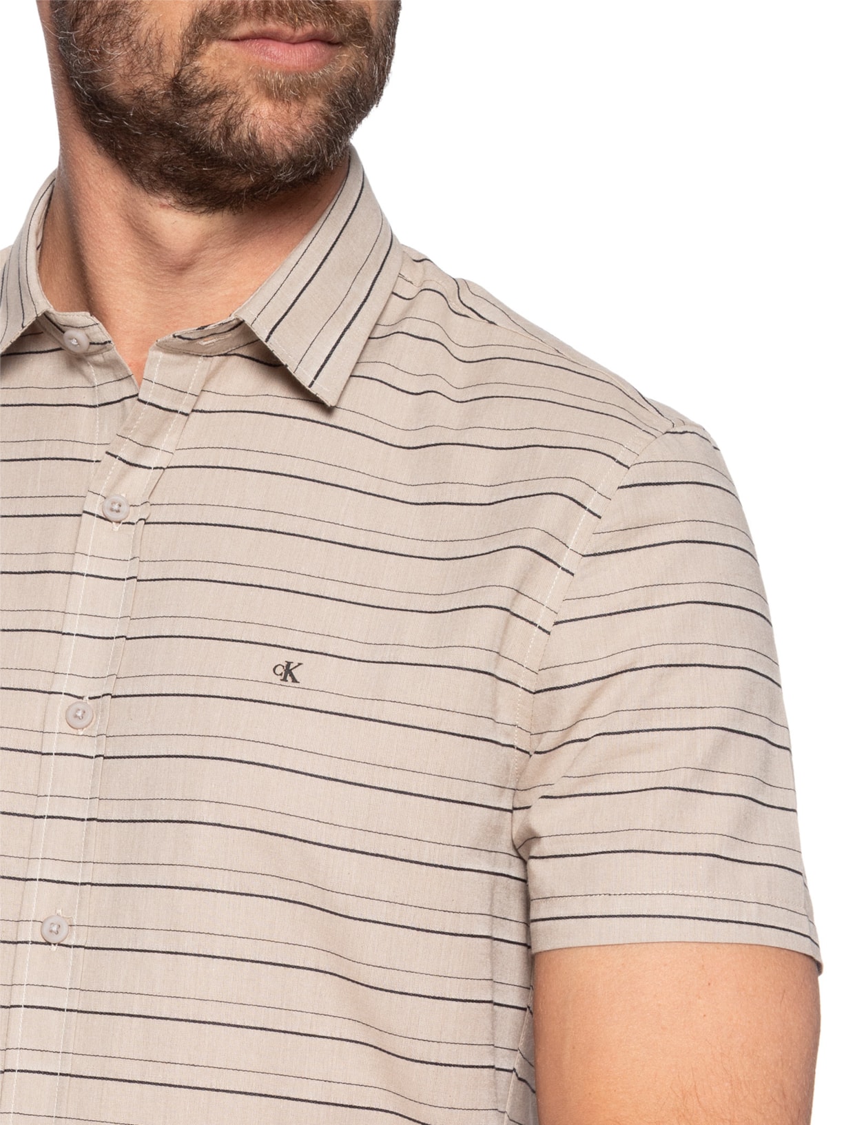 Camisa Masculina Casual Listrada Com Textuiras Bege Calvin Klein Jeans