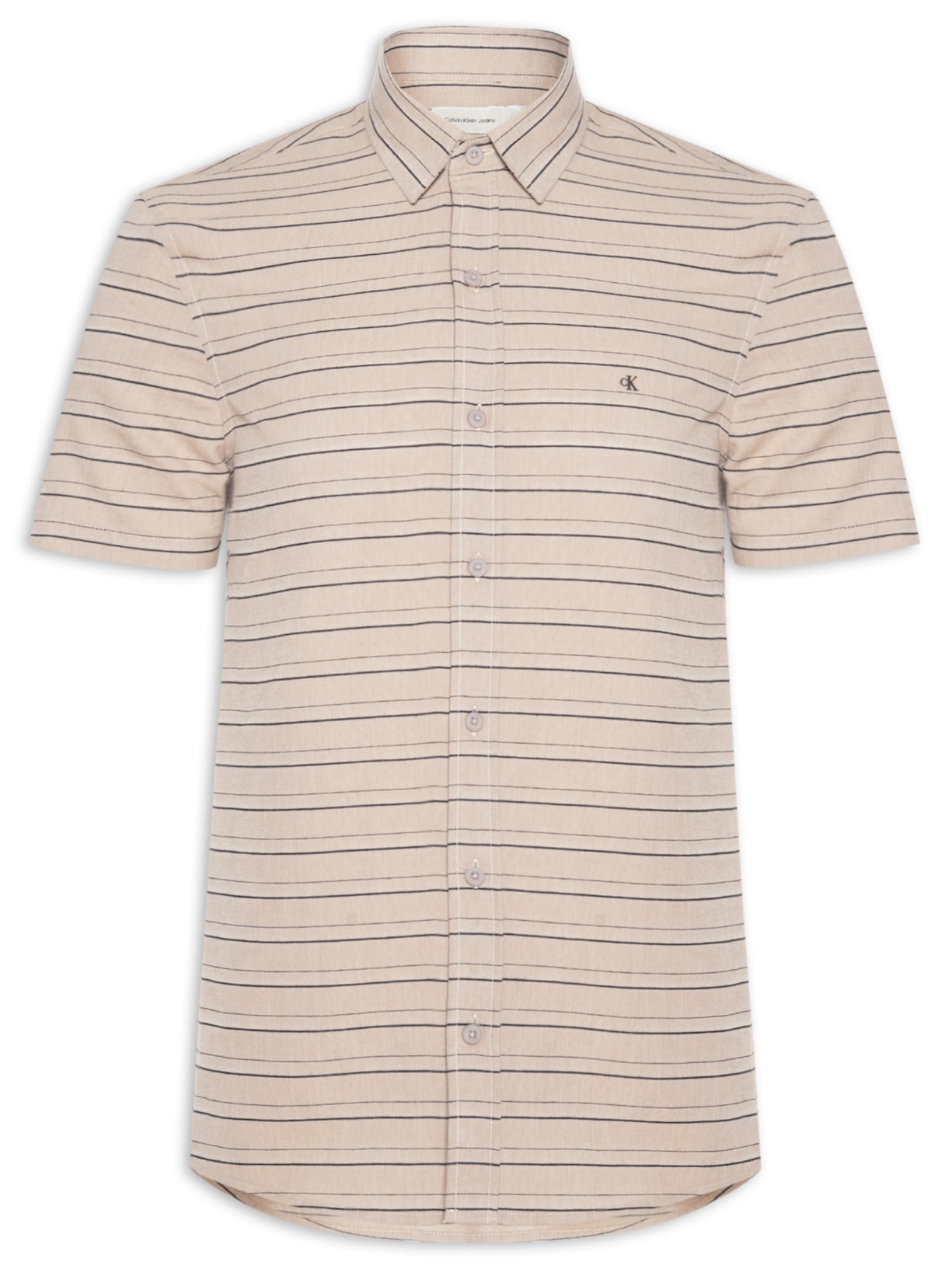 Camisa Masculina Casual Listrada Com Textuiras Bege Calvin Klein Jeans