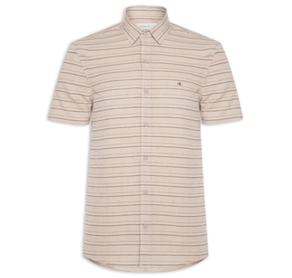Camisa Masculina Casual Listrada Com Textuiras - Bege