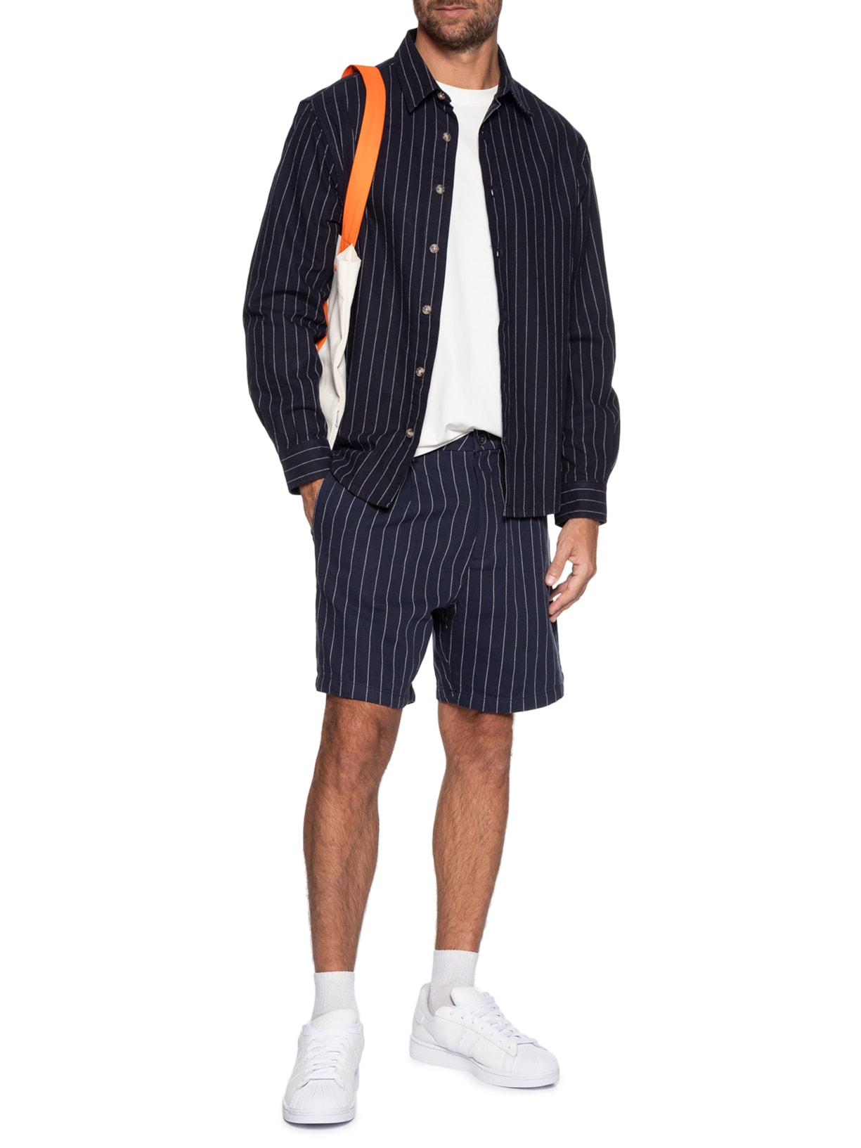 Camisa Masculina Casual Listrada Fio Índigo Confort Fit Azul Hering