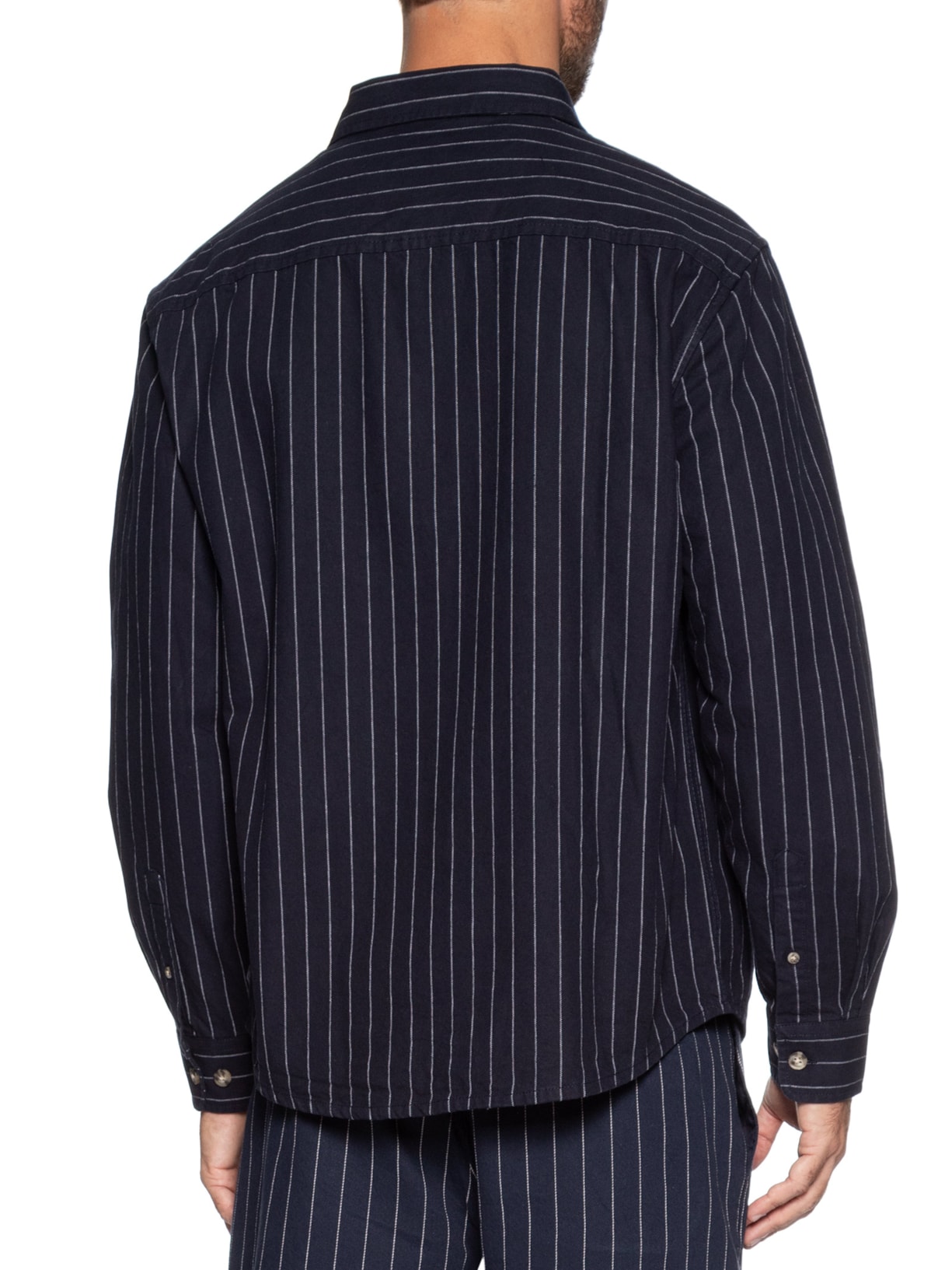 Camisa Masculina Casual Listrada Fio Índigo Confort Fit Azul Hering