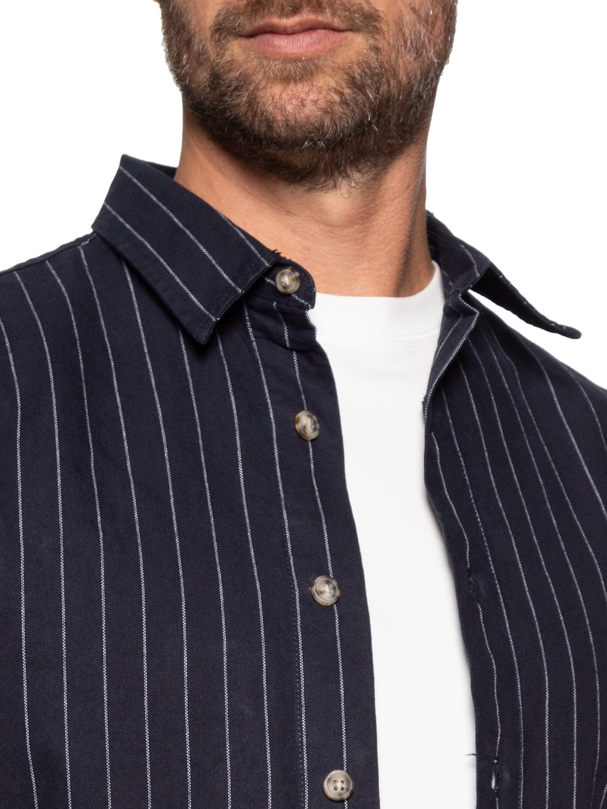 Camisa Masculina Casual Listrada Fio Índigo Confort Fit Azul Hering