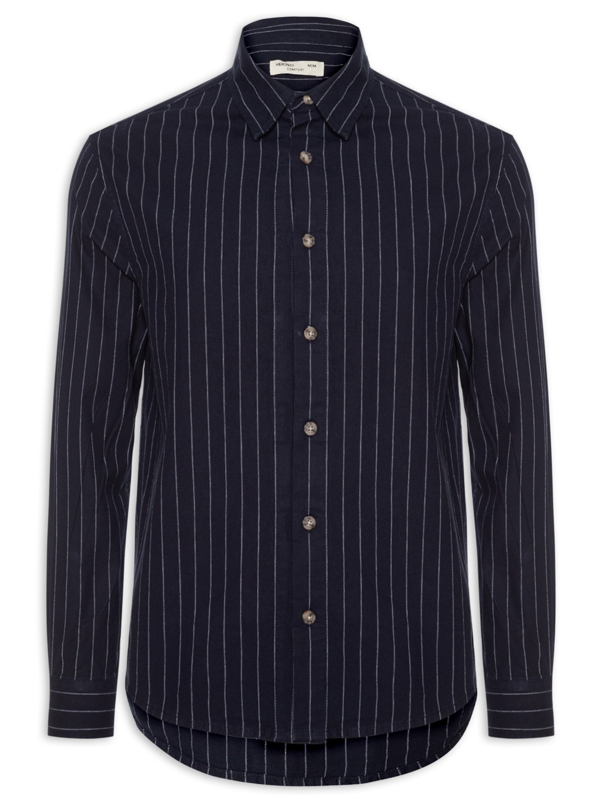 Camisa Masculina Casual Listrada Fio Índigo Confort Fit - Azul