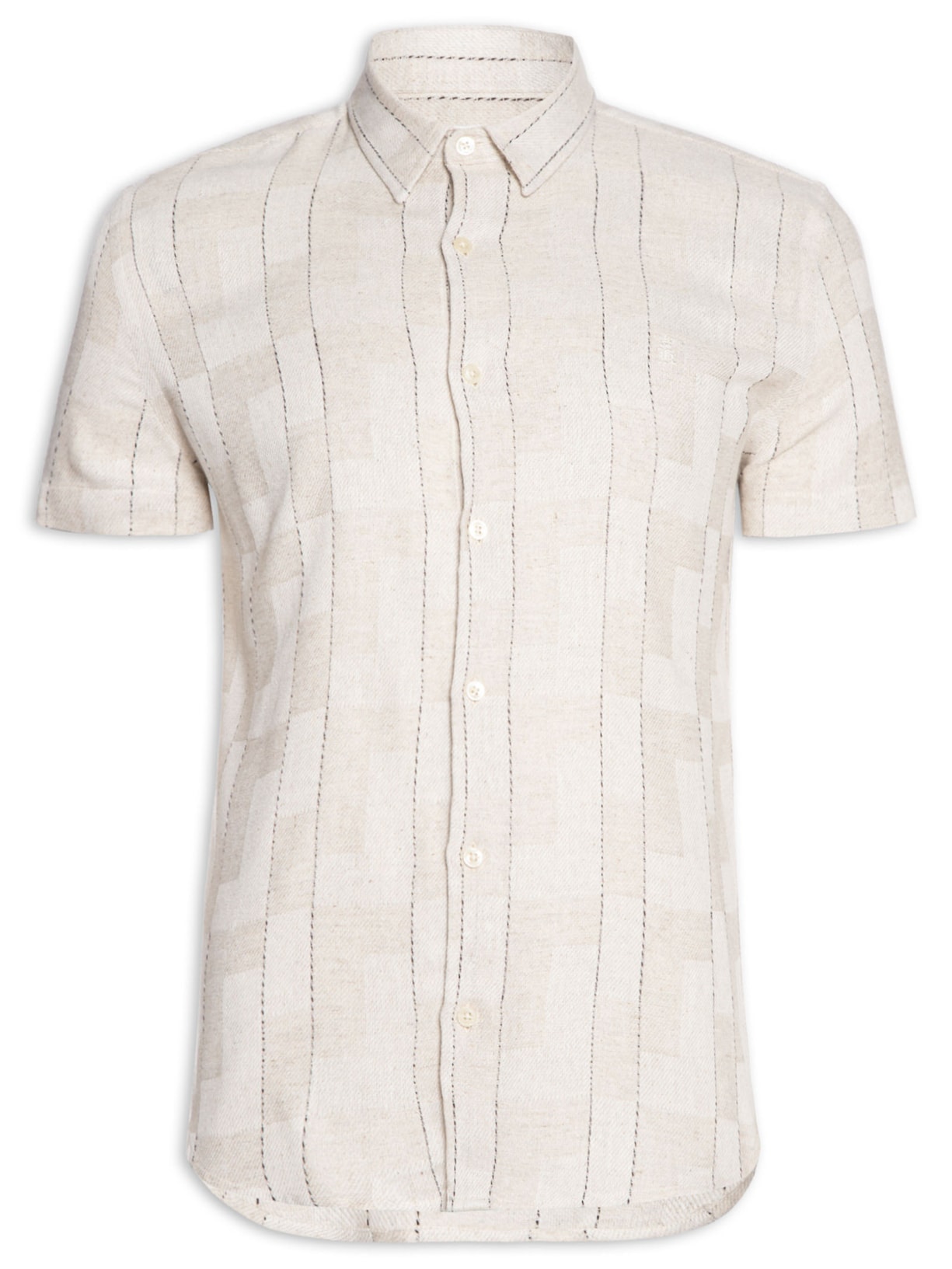 Camisa Masculina Casual Listras Jacquard Linho - Off White