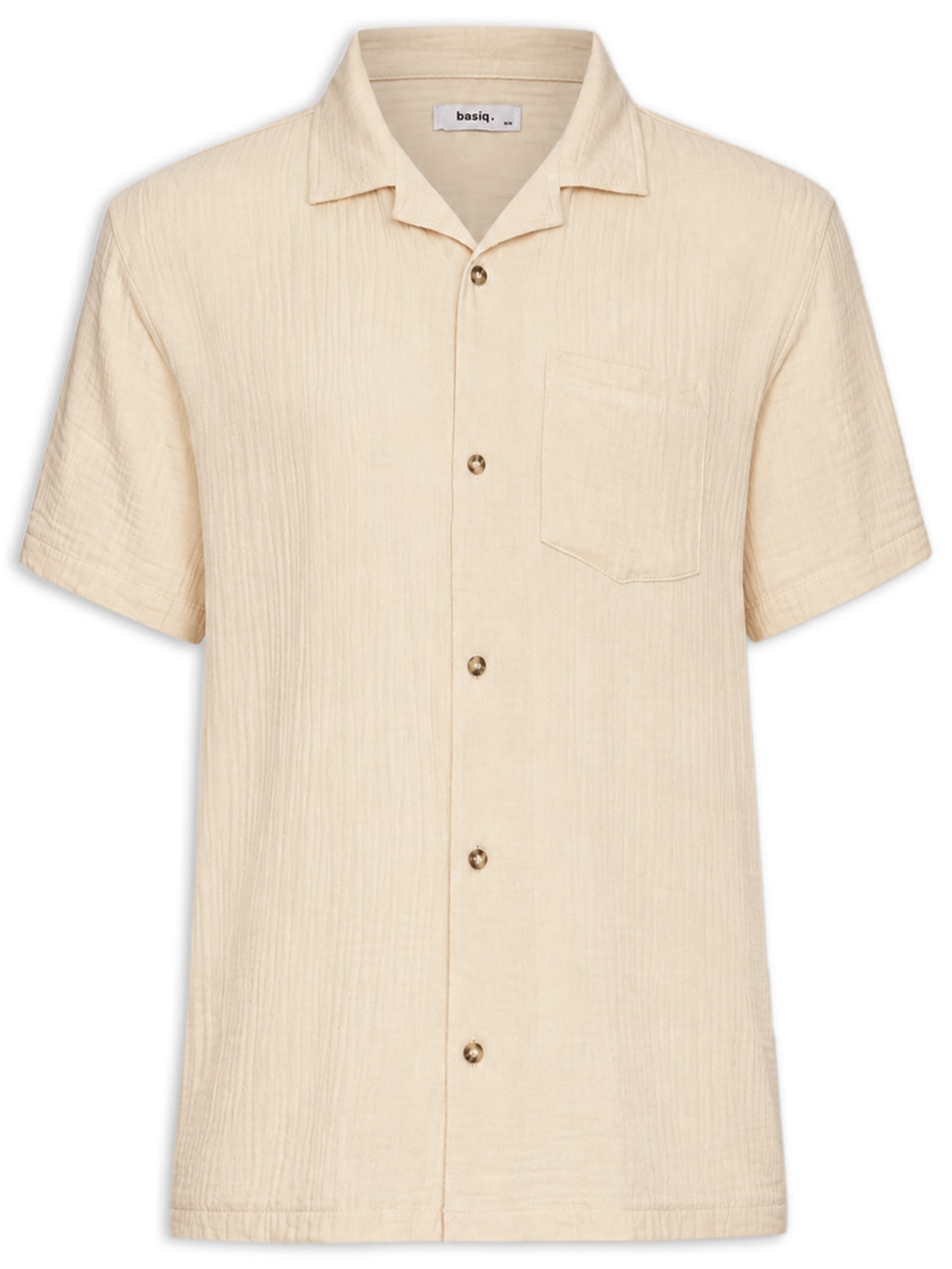 Camisa Masculina Casual Manga Curta Bege Basiq Men