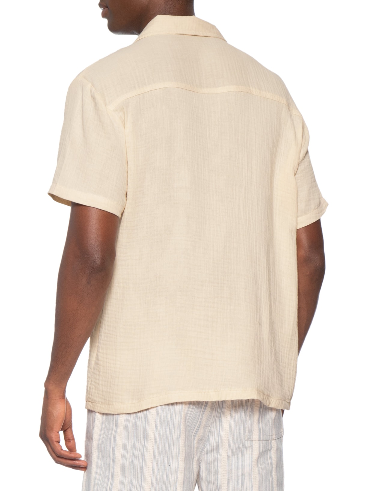 Camisa Masculina Casual Manga Curta Bege Basiq Men