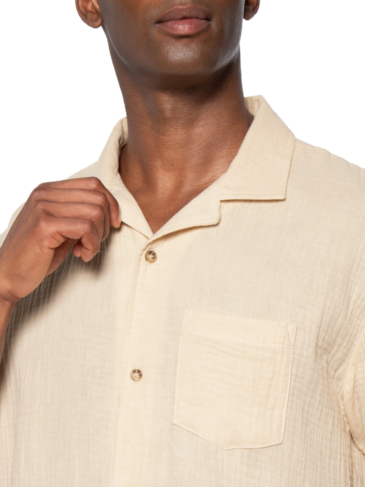 Camisa Masculina Casual Manga Curta Bege Basiq Men