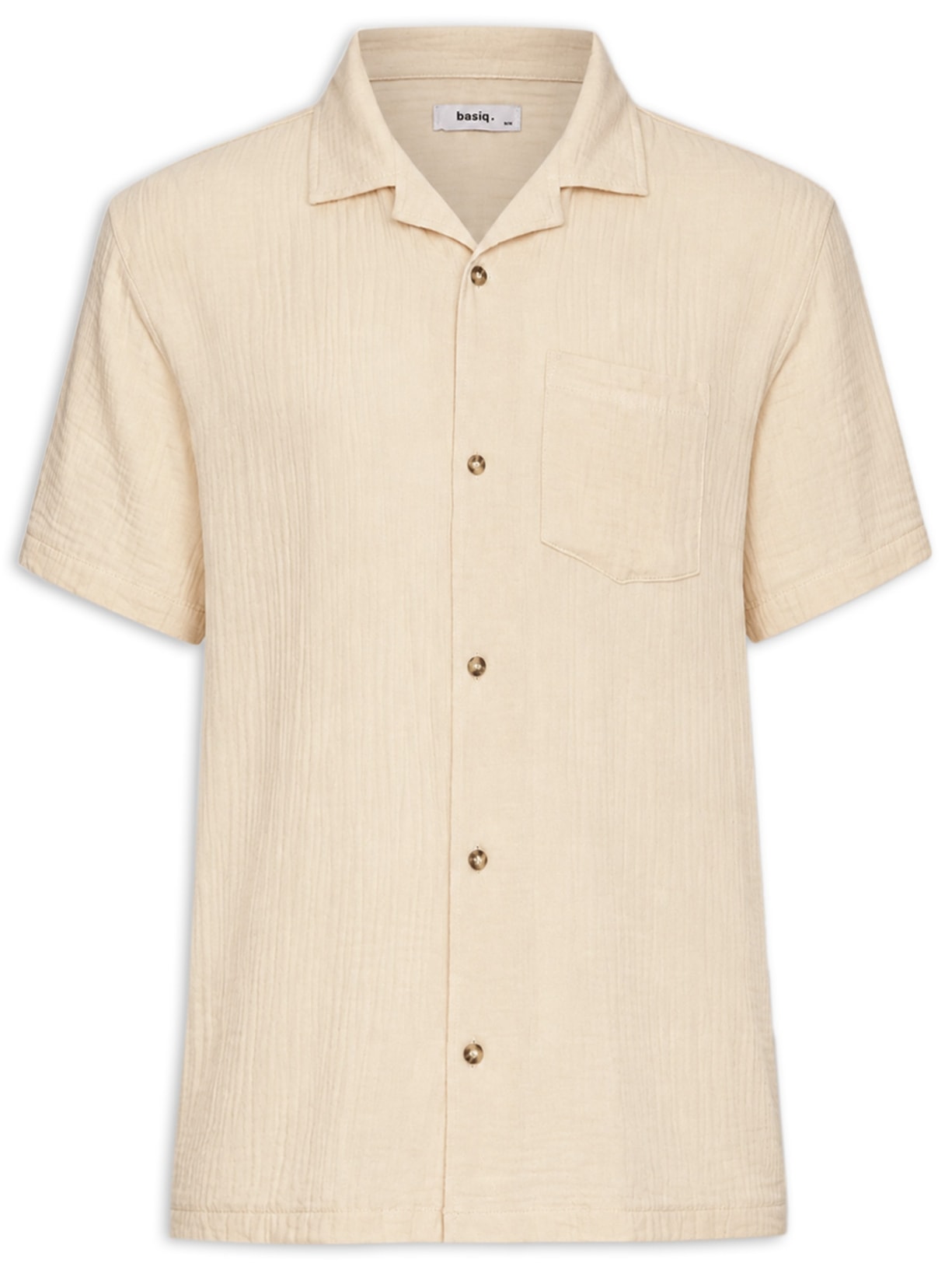 Camisa Masculina Casual Manga Curta Bege Basiq Men