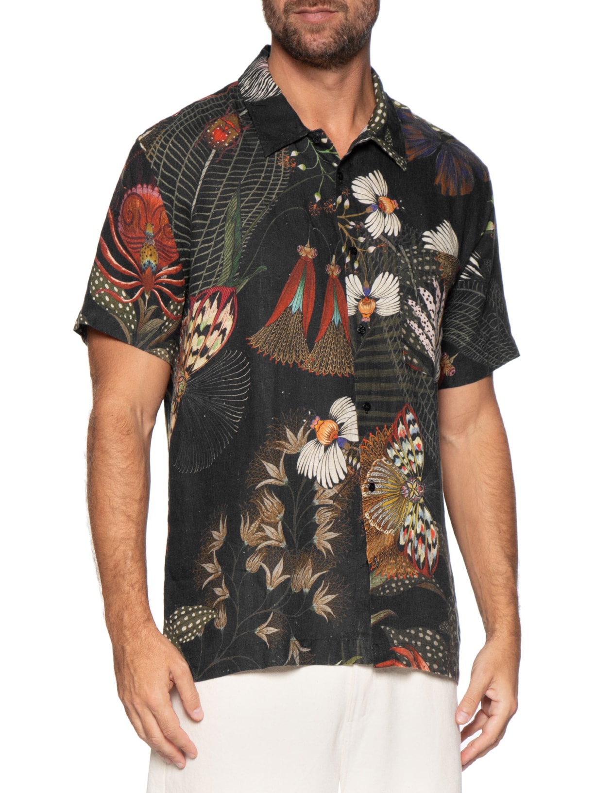 Camisa Masculina Casual Manga Curta Botanique Verde Osklen