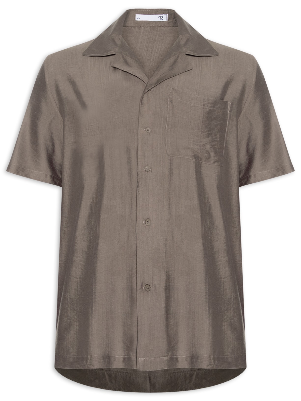 Camisa Masculina Casual Manga Curta Com Bolso - Marrom