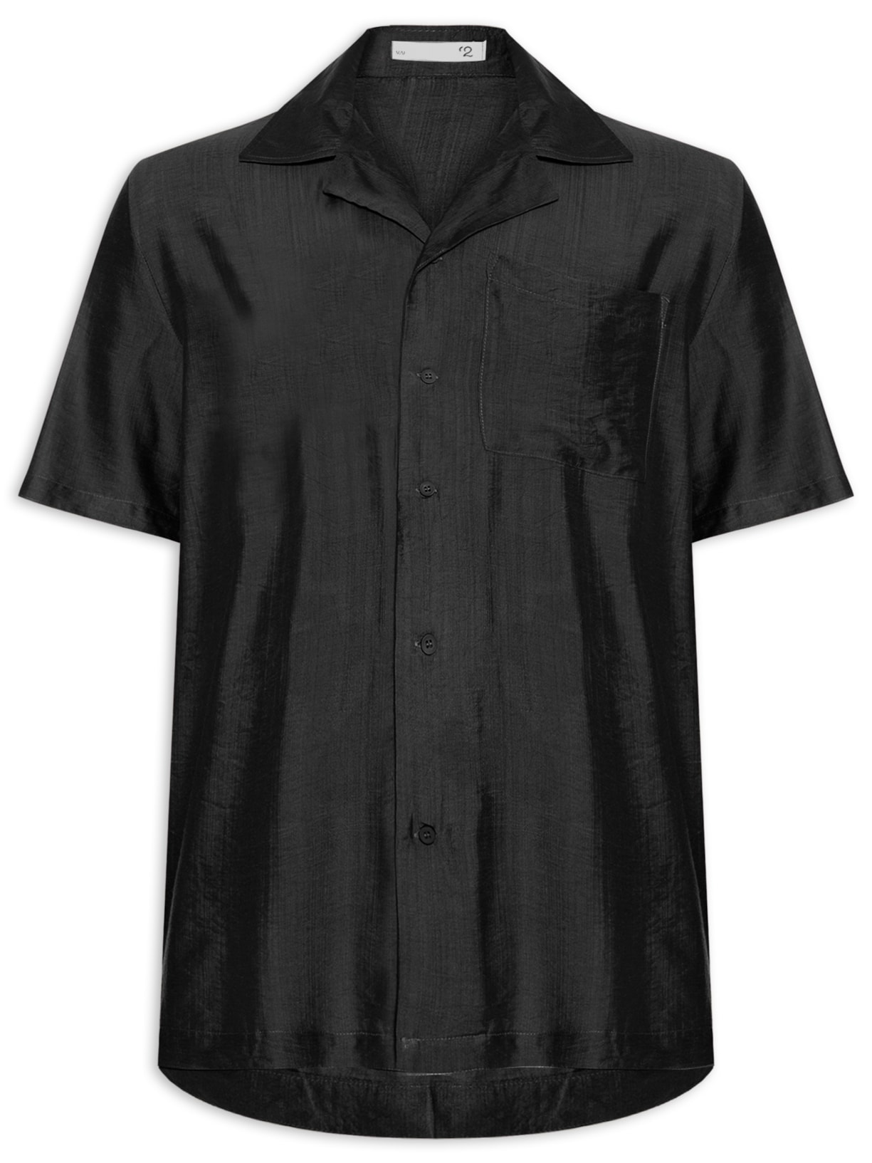 Camisa Masculina Casual Manga Curta Com Bolso - Preto