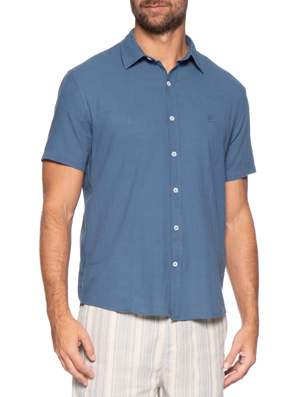 Camisa Masculina Casual Manga Curta Comfy Azul Foxton