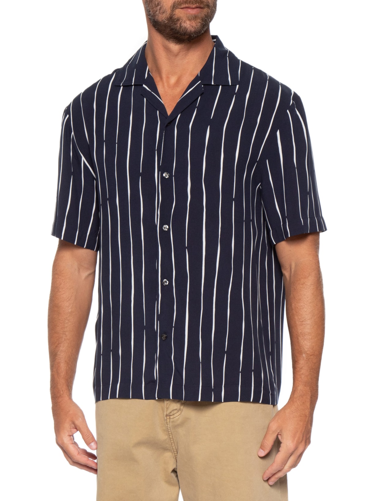 Camisa Masculina Casual Manga Curta Exolino Azul Hugo