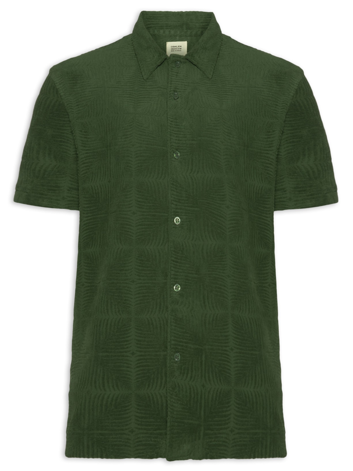 Camisa Masculina Casual Manga Curta Jacquard Atoalhado Palm Verde Osklen