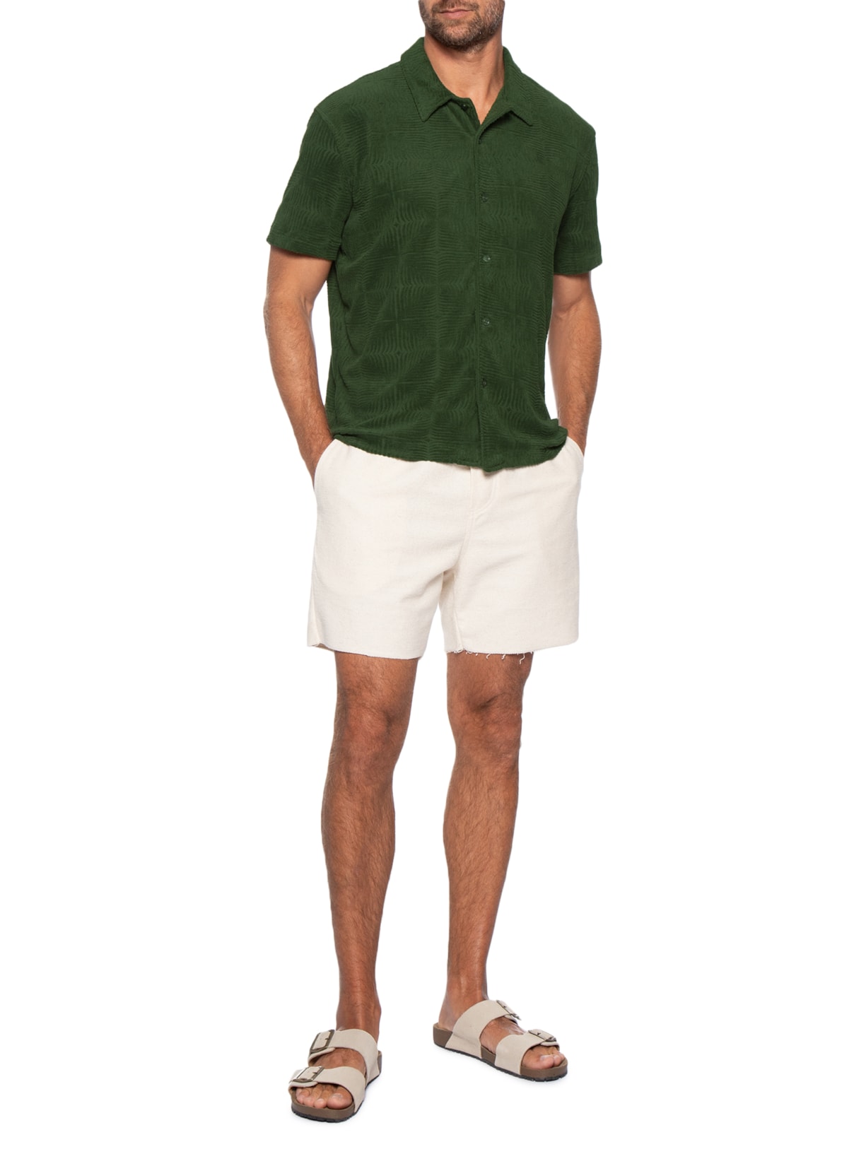 Camisa Masculina Casual Manga Curta Jacquard Atoalhado Palm Verde Osklen