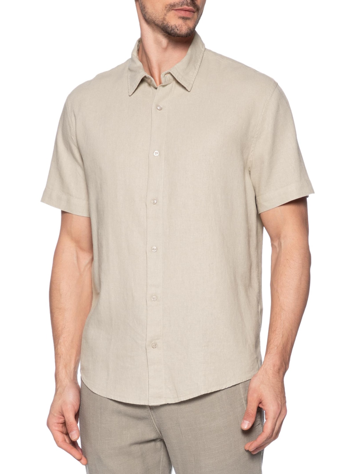 Camisa Masculina Casual Manga Curta Linen Soft Bege Osklen