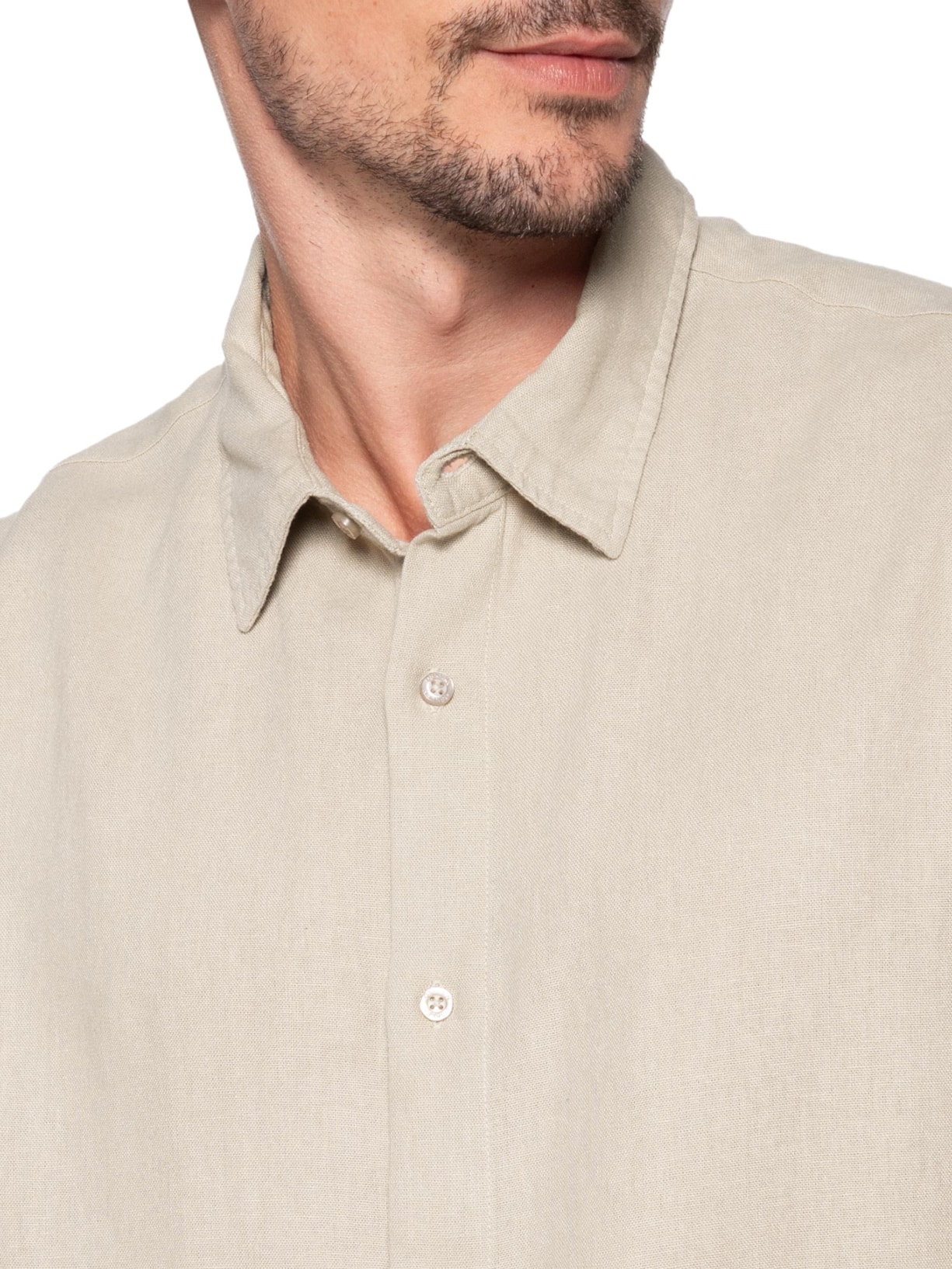 Camisa Masculina Casual Manga Curta Linen Soft Bege Osklen