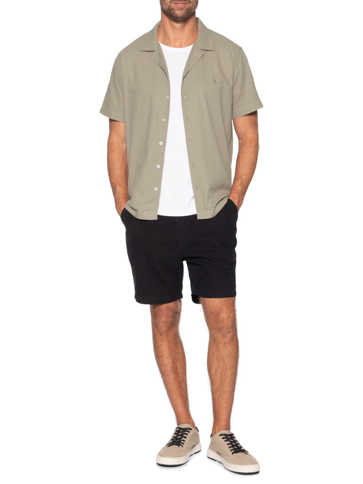 Camisa Masculina Casual Manga Curta Malta Bege Reserva