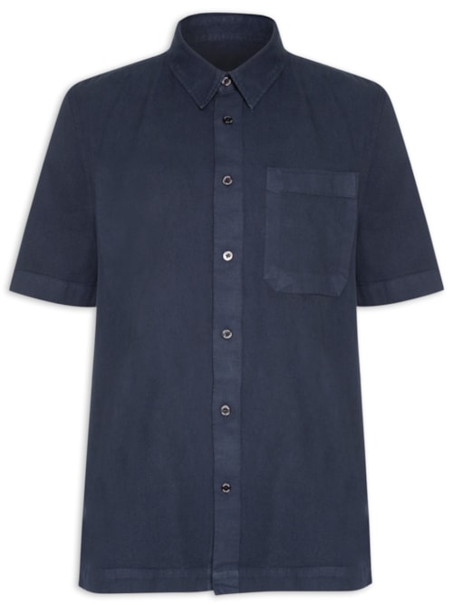 Camisa Masculina Casual Manga Curta Over Cotton Linen Used - Azul