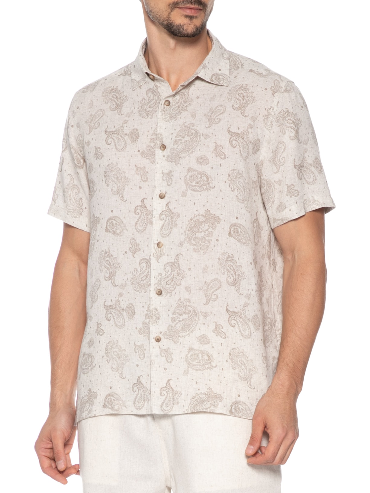 Camisa Masculina Casual Manga Curta Paisley – Bege Zapalla