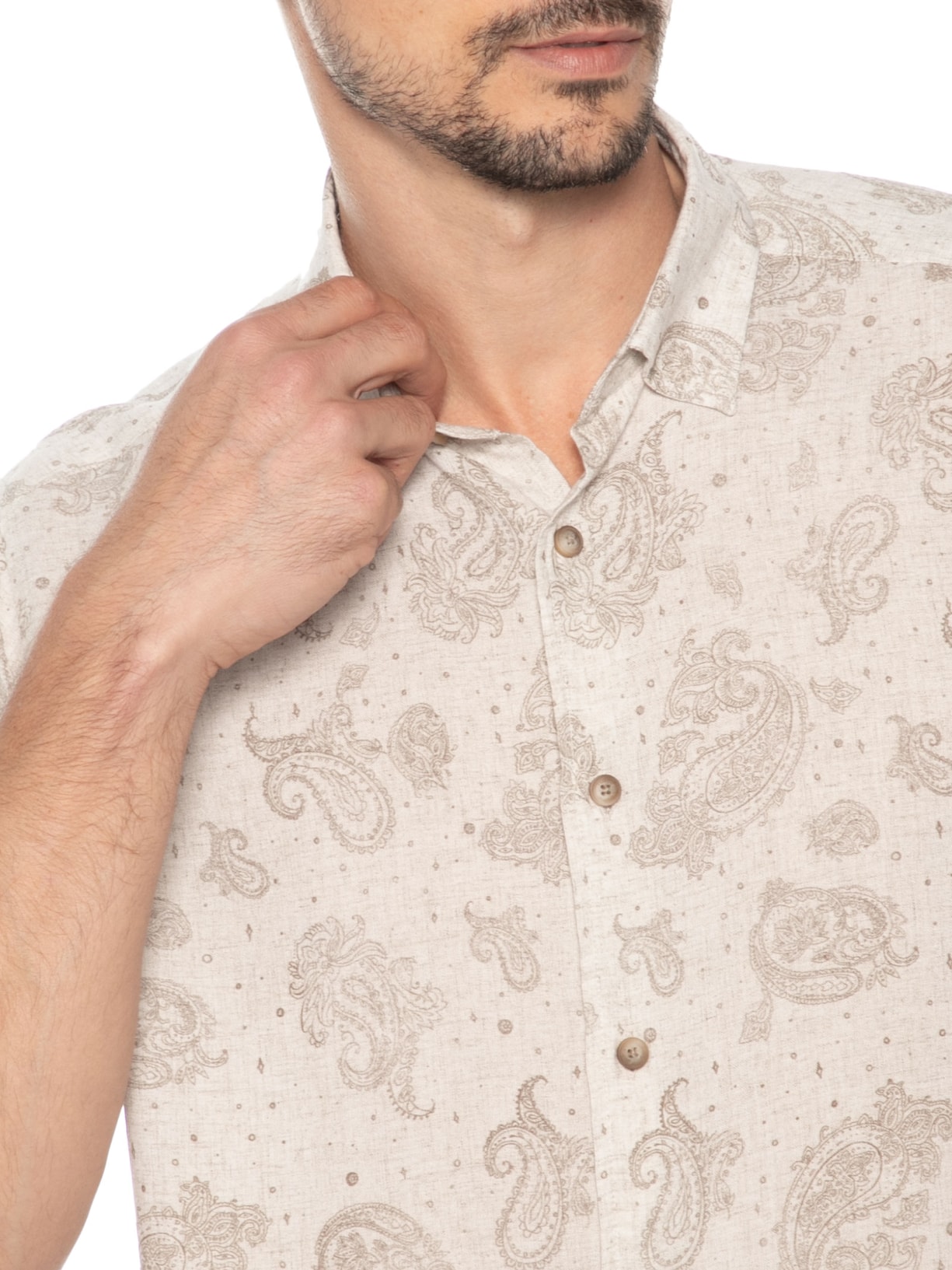 Camisa Masculina Casual Manga Curta Paisley – Bege Zapalla