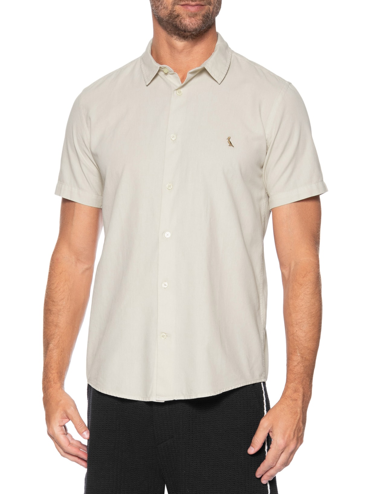 Camisa Masculina Casual Manga Curta Paraty Contraste Bege Reserva