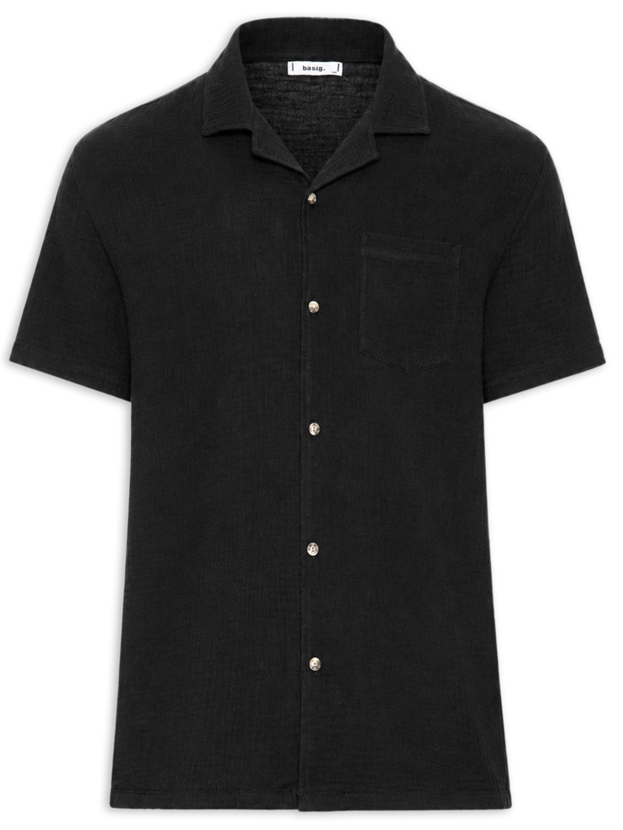 Camisa Masculina Casual Manga Curta Preto Basiq Men