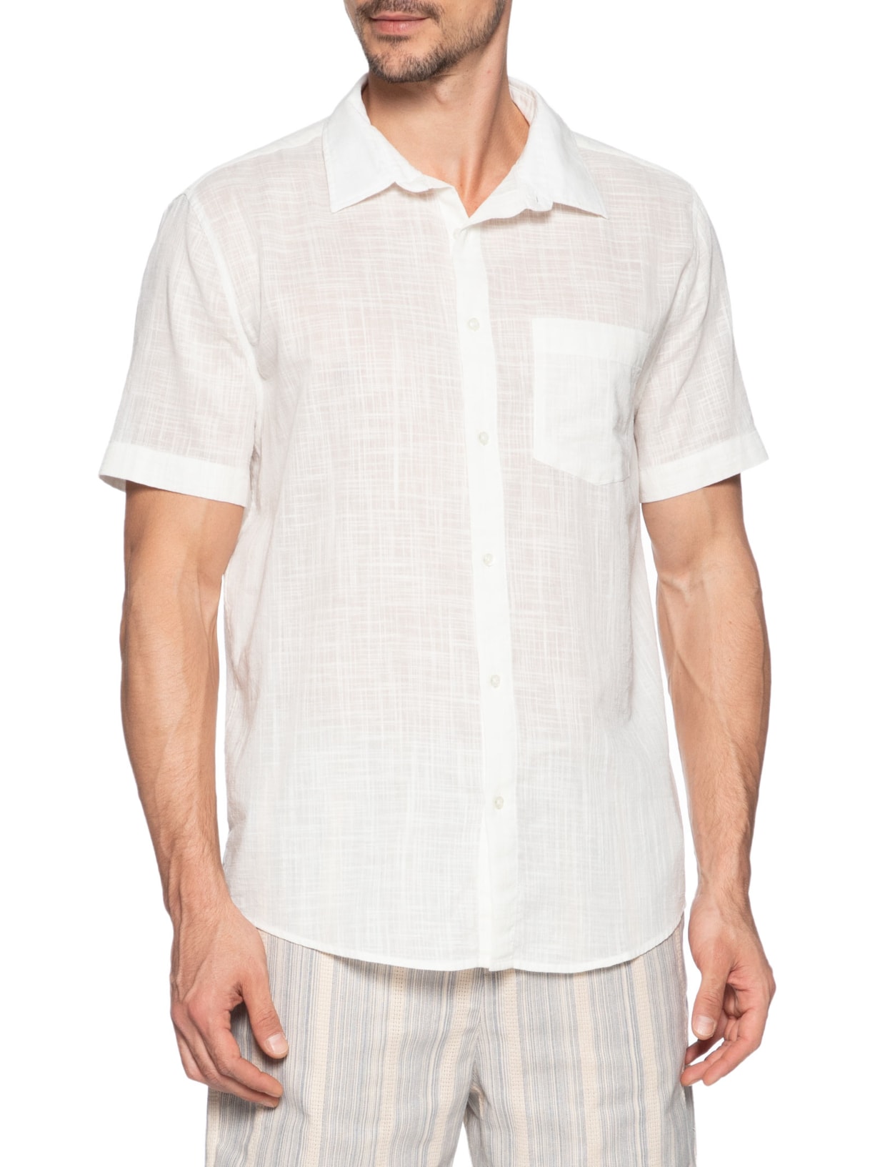 Camisa Masculina Casual Manga Curta Texture Color Off White Osklen