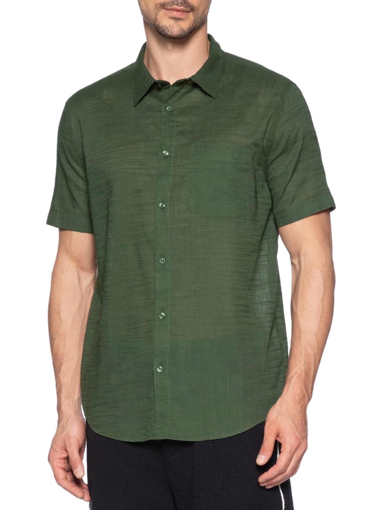 Camisa Masculina Casual Manga Curta Texture Color Verde Osklen