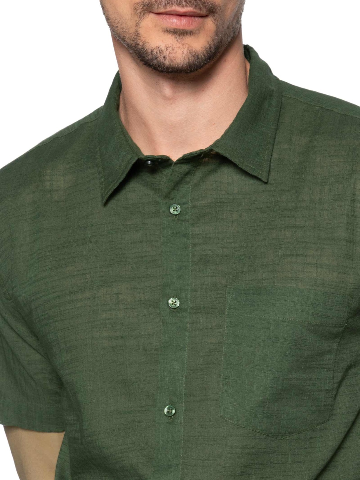 Camisa Masculina Casual Manga Curta Texture Color Verde Osklen