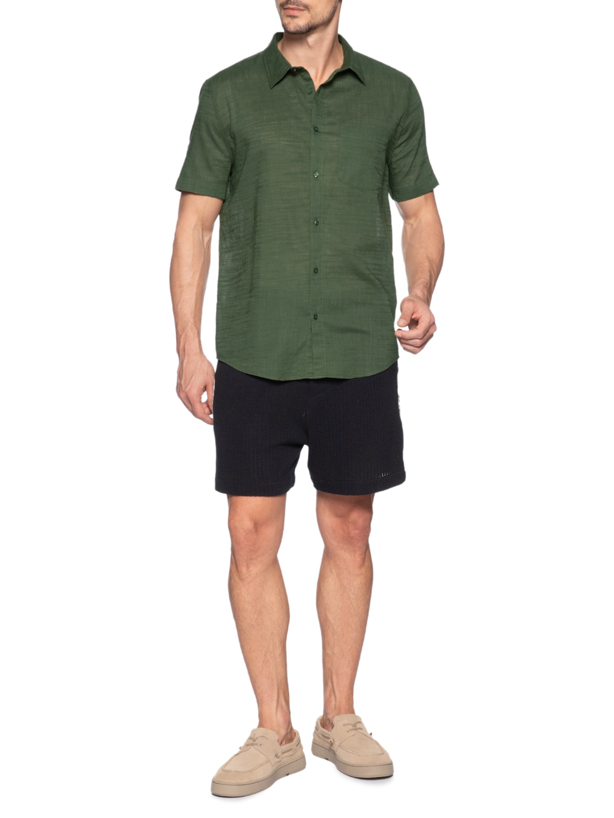 Camisa Masculina Casual Manga Curta Texture Color – Verde Osklen