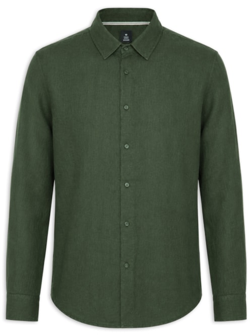 Camisa Masculina Casual Manga Longa Classic Linen Color - Verde