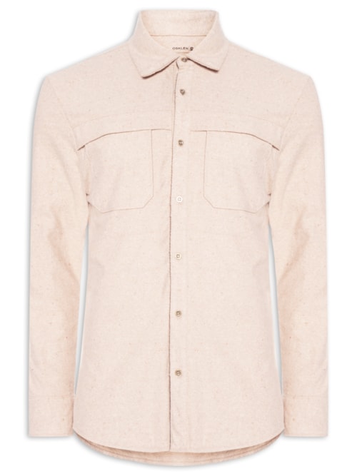 Camisa Masculina Casual Manga Longa Eco Pocket - Bege