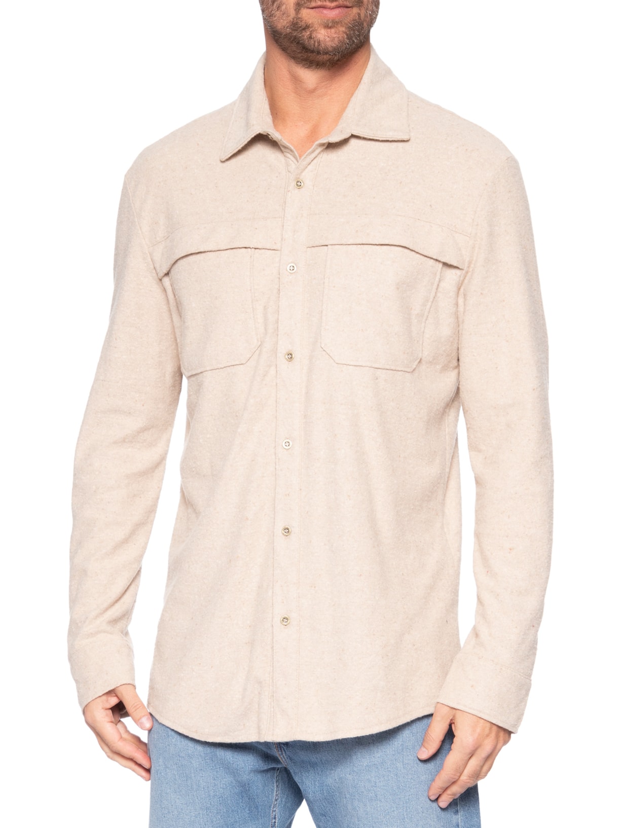 Camisa Masculina Casual Manga Longa Eco Pocket Bege Osklen