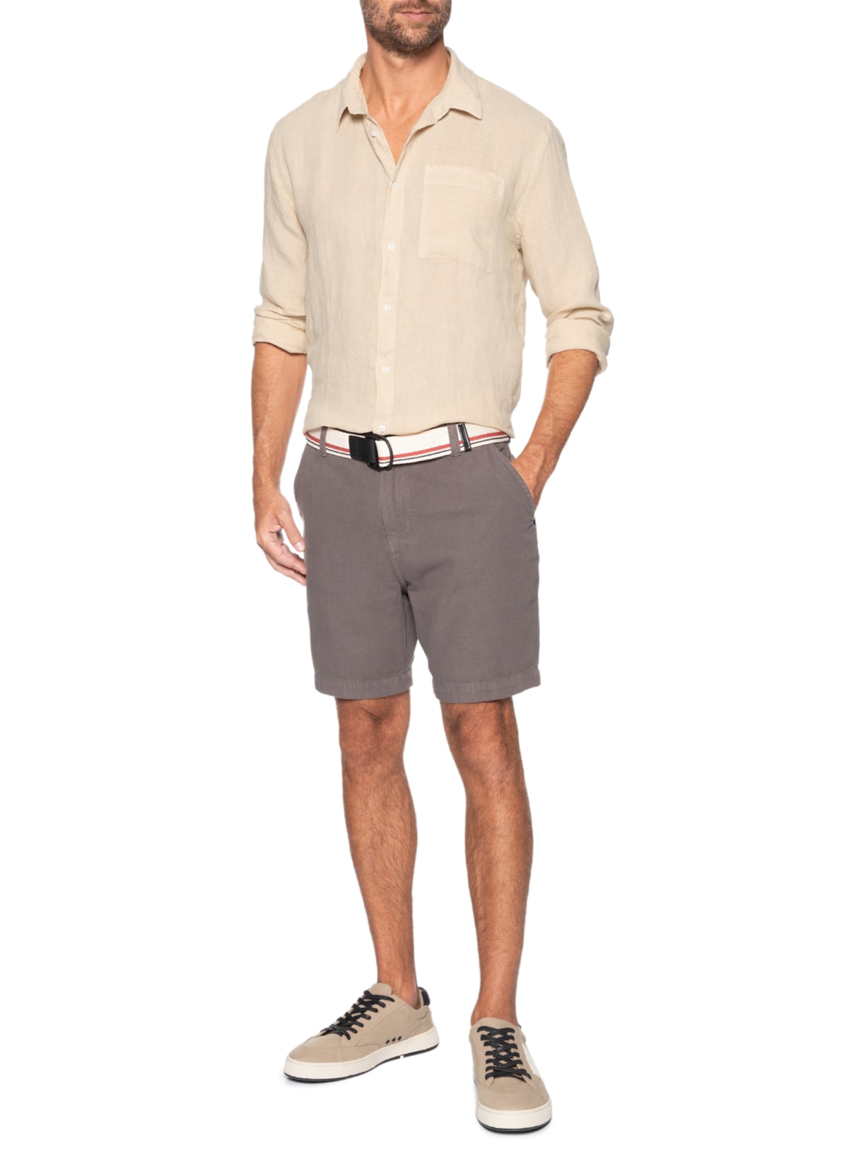 Camisa Masculina Casual Manga Longa Linen Raw Bege Osklen