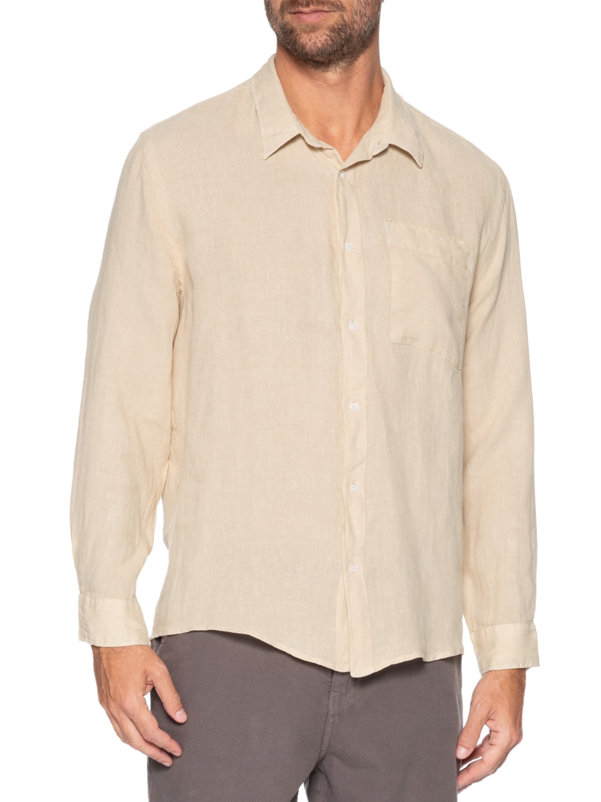 Camisa Masculina Casual Manga Longa Linen Raw Bege Osklen