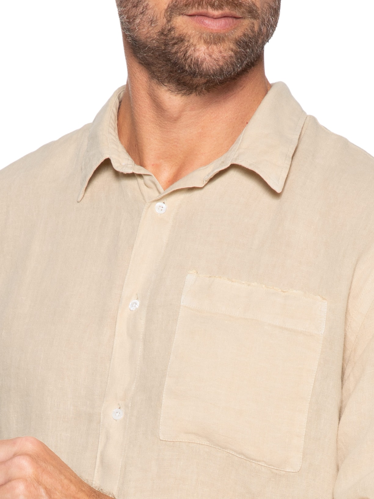 Camisa Masculina Casual Manga Longa Linen Raw Bege Osklen