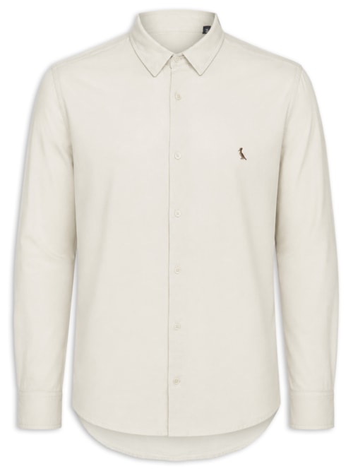 Camisa Masculina Casual Manga Longa Paraty Contraste - Bege
