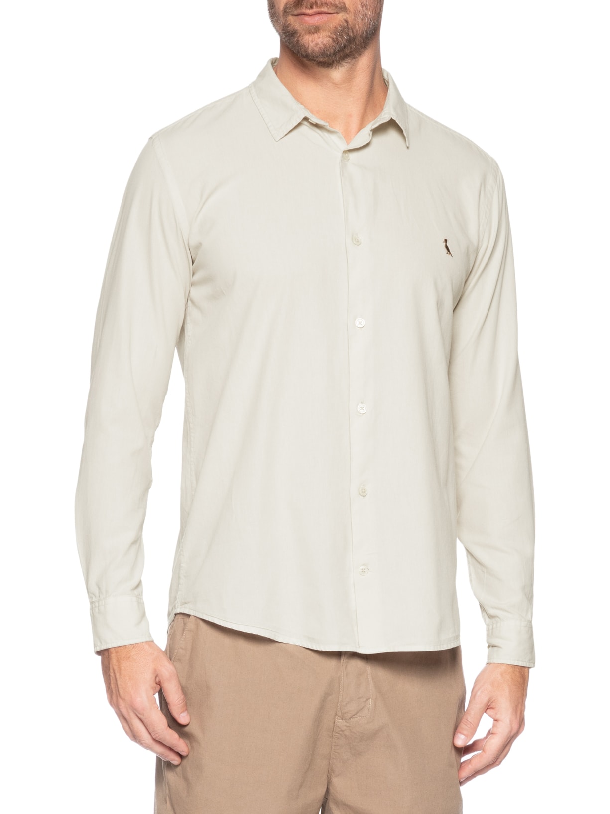 Camisa Masculina Casual Manga Longa Paraty Contraste Bege Reserva