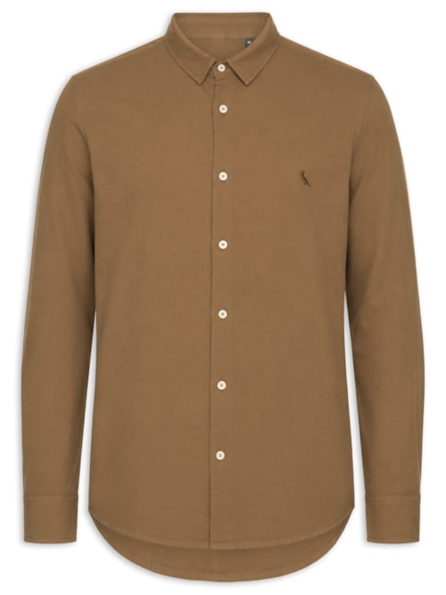 Camisa Masculina Casual Manga Longa Paraty Contraste - Marrom